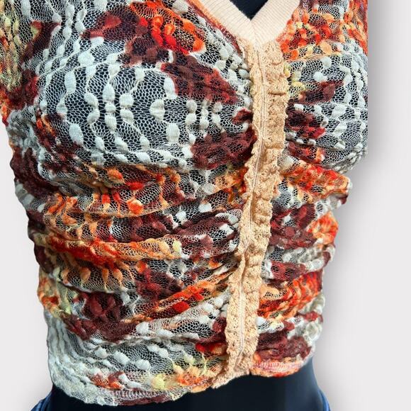 Free People NEW Crop Lace Top Floral Coral Tee Shirt Boho Festival Fairy Cottage - Picture 7 of 11